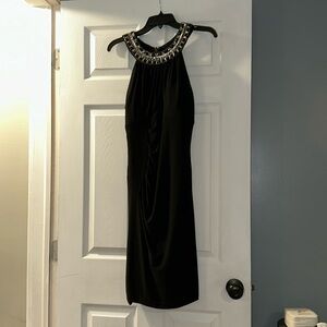 EVA USA - Black midi dress with sequined neckline - built in padded bra - Large